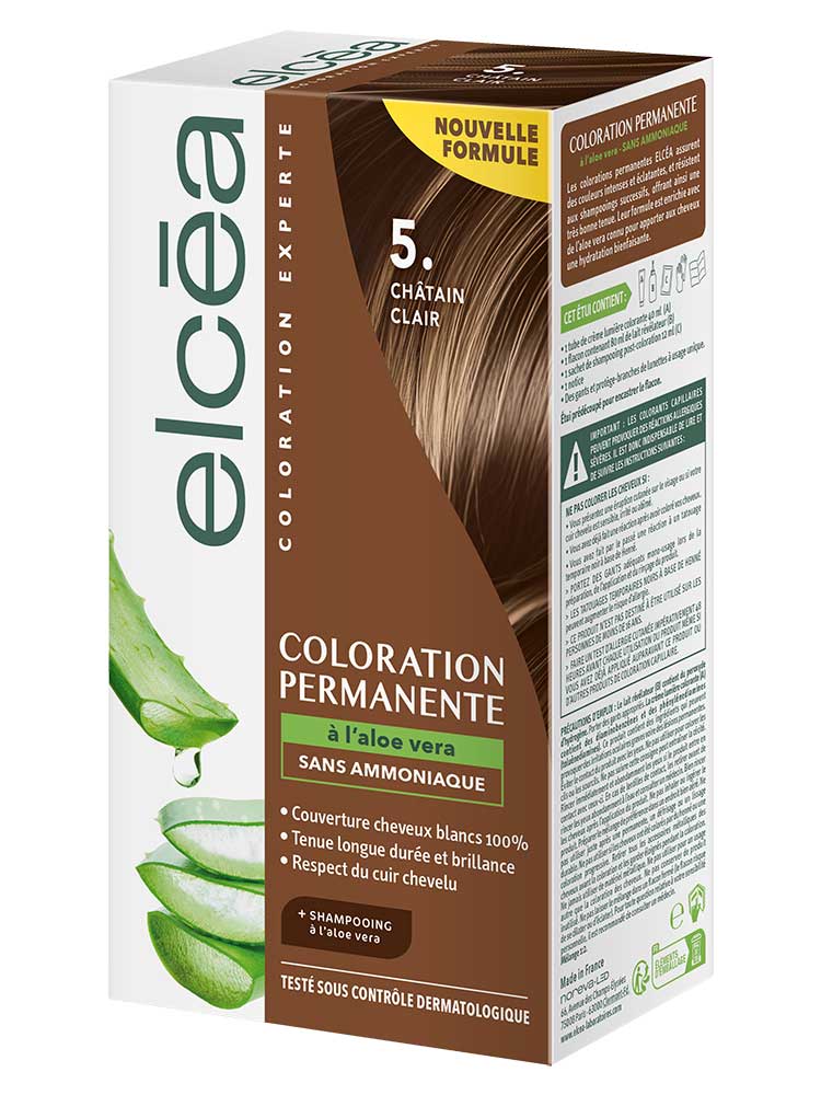 Elcéa Coloration Permanente à l'Aloe Vera Sans Ammoniaque 122 ml - Coloration : 5. Châtain